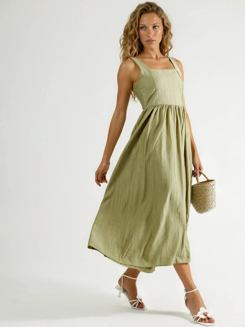 Busem BUSEM Solid Midi Dress with Square Collar