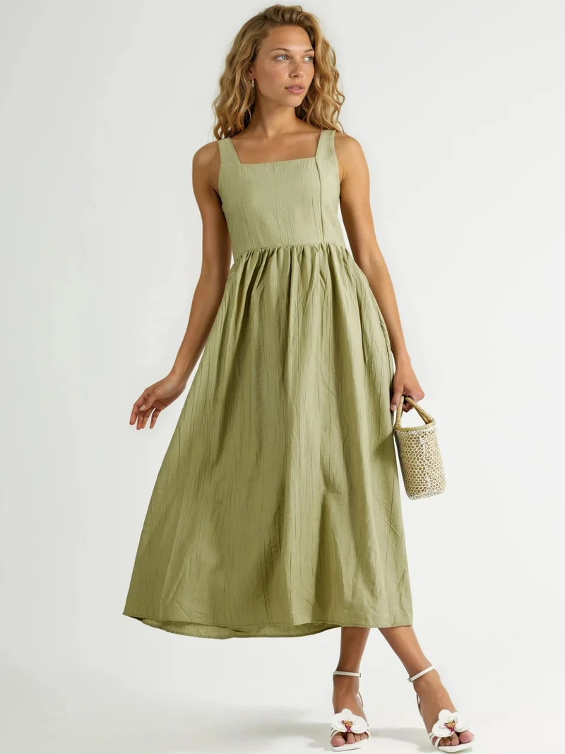 Busem BUSEM Solid Midi Dress with Square Collar