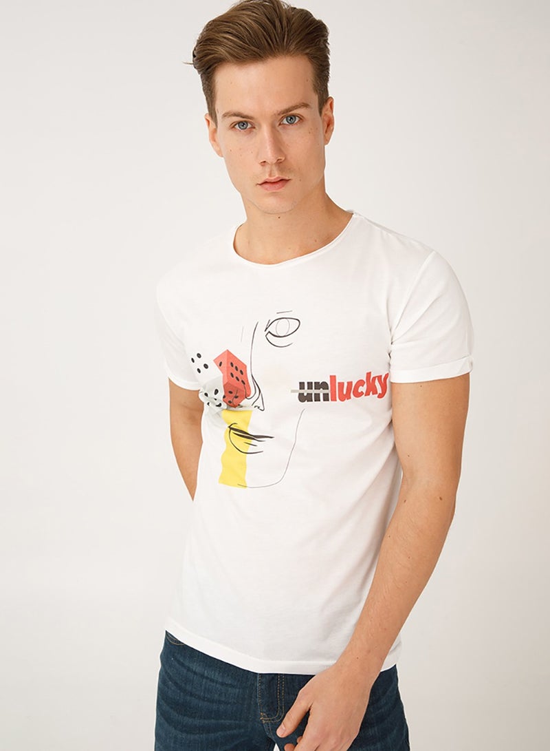 Biggdesign Faces Lucky Men's T-Shirt, Printed Male T-shirt, Cotton Material, Crew Neck, Custom Design, Size XL - Image 1