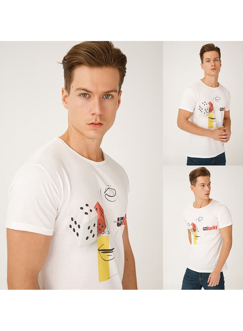 Biggdesign Faces Lucky Men's T-Shirt, Printed Male T-shirt, Cotton Material, Crew Neck, Custom Design, Size XL - Image 4