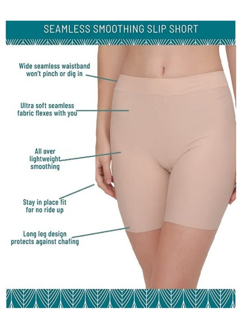 Glamroot Women's Seamless Ice Silk Slip Shorts/Cycling Shorts/Under Skirt Shorts (Pack Of 2) Black/Beige - Image 5