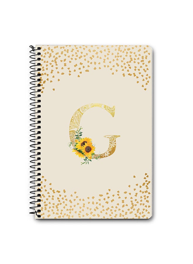 Stylizedd Designer A5 Spiral Notebook Memo Notepad Journal - Custom Monogram Initial Letter Mandala Floral Pattern Alphabet - G - Cream  - Image 1