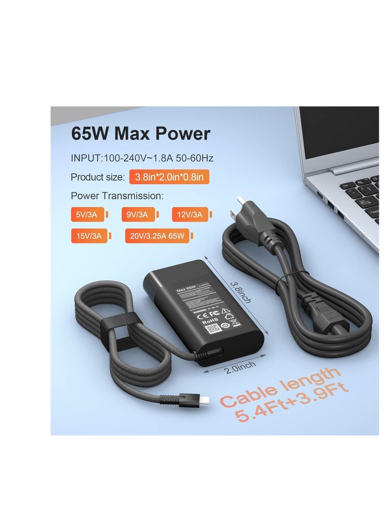 Terabyte شاحن لابتوب HP بقوة 65 واط شاحن USB C Chromebook لجهاز HP Spectre X360 14 2 في 1، Elitebook x360، Pavilion Envy Elite x2 شاحن سريع من نوع C لمحول الطاقة للسفر - Image 2