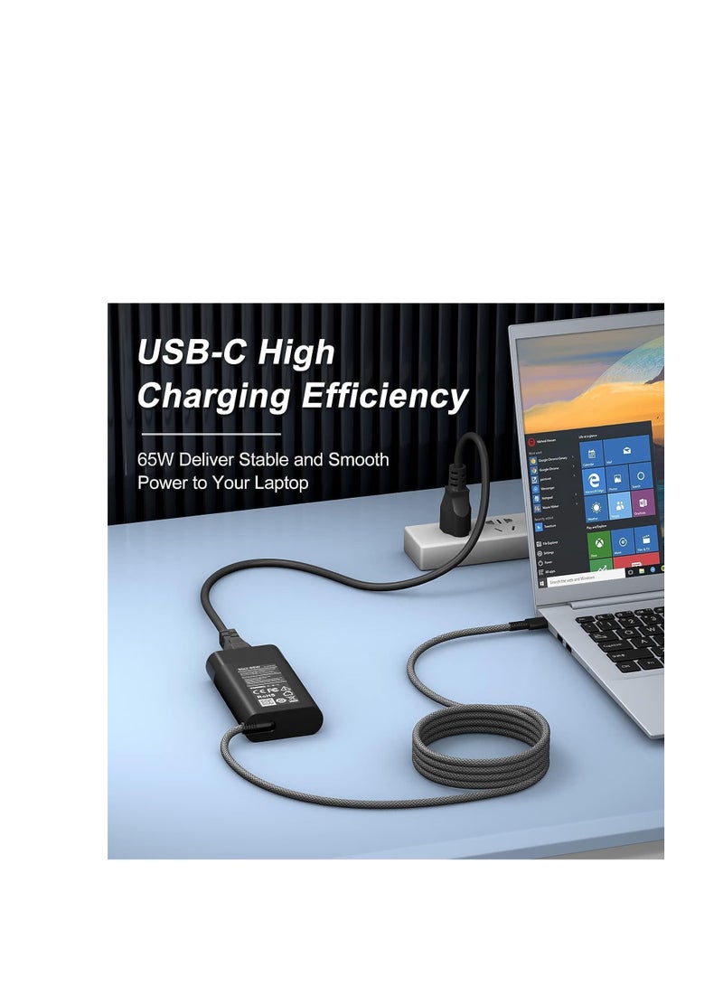 Terabyte شاحن لابتوب HP بقوة 65 واط شاحن USB C Chromebook لجهاز HP Spectre X360 14 2 في 1، Elitebook x360، Pavilion Envy Elite x2 شاحن سريع من نوع C لمحول الطاقة للسفر - Image 4