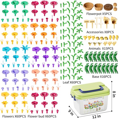 TEMI 224 PCS Flower Garden Building Toys for Girls Toys Educational STEM Toy and Preschool Garden Play Set for Toddlers 3 4 5 6 7 8 Year Old Kids Boys Girls Flower Stacking Toys for Kids Age 38 - Image 5