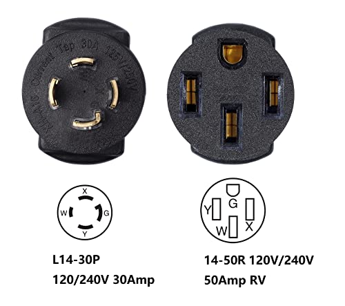 ONETAK NEMA L14-30P to 14-50R 120V/240V Compact 30 Amp Twist Lock 4 Prong Male Plug to 50 Amp 4 Prong Female Receptacle Generator RV Welder Dryer Power Cord Adapter Connector - Image 2