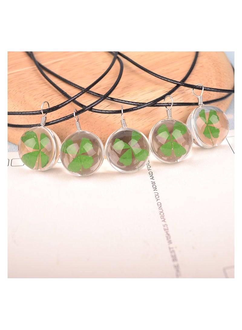 SYOSI Beautiful Pressed Dried Four-Leaf Clover Transparent Glass Pendant Necklace Round Ball for Girl Women Mother Day Gift - Image 3