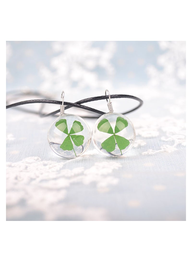 SYOSI Beautiful Pressed Dried Four-Leaf Clover Transparent Glass Pendant Necklace Round Ball for Girl Women Mother Day Gift - Image 2
