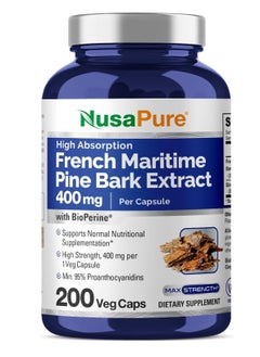 NusaPure French Maritime Pine Bark Extract 400mg per Veggie Caps 200-Day Supply with Bioperine (Non-GMO & Gluten Free)  - Image 1
