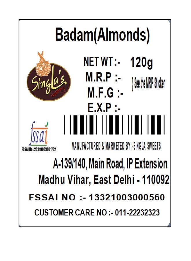 Singla Sweets fresh Almonds 120gm Dry Fruits Badam - Image 4