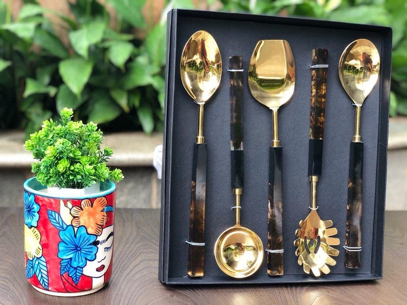 CREATIVE HANDS By Sheetal Serving Set of 5 Black Steel Copper Black Gold