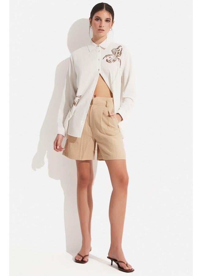 جون قميص نسائي واسع مطرز بتفاصيل بيج من يونيو - Image 2
