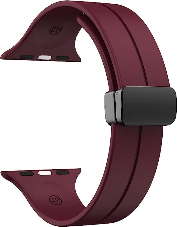 Printme Silicone Sport Band Compatible with Apple Watch 49 mm, 45 mm, 44 mm, 42 mm Magnetic Clasp Adjustable Strap Compatible for iWatch Series Ultra, SE, SE 2, Series 3,4,5,6,7,8 (Maroon) - Image 1