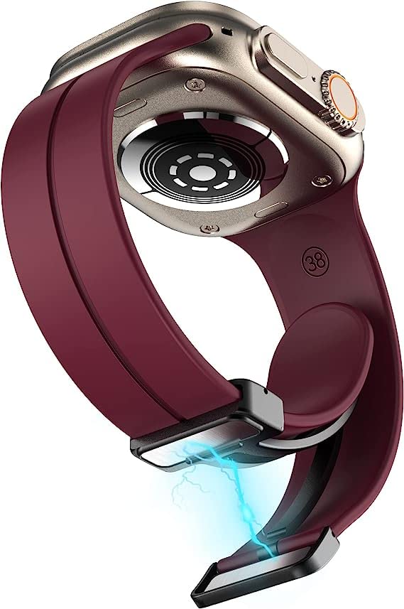 Printme Silicone Sport Band Compatible with Apple Watch 49 mm, 45 mm, 44 mm, 42 mm Magnetic Clasp Adjustable Strap Compatible for iWatch Series Ultra, SE, SE 2, Series 3,4,5,6,7,8 (Maroon) - Image 2