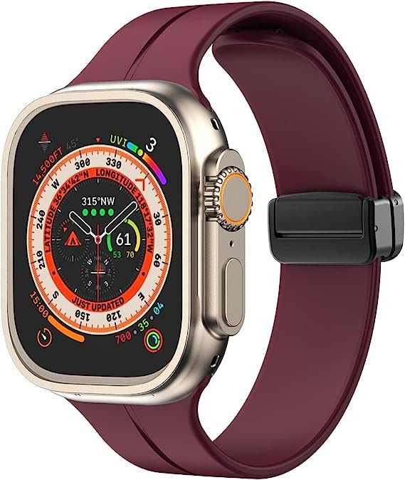 Printme Silicone Sport Band Compatible with Apple Watch 49 mm, 45 mm, 44 mm, 42 mm Magnetic Clasp Adjustable Strap Compatible for iWatch Series Ultra, SE, SE 2, Series 3,4,5,6,7,8 (Maroon) - Image 4
