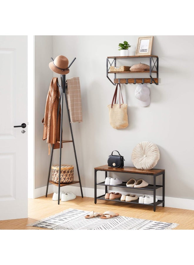 Generic Coat Rack Freestanding, Coat Hanger Stand, Hall Tree with 2 Shelves, for Clothes, Hat, Bag, Industrial Style, Rustic Brown and Black  - Image 2