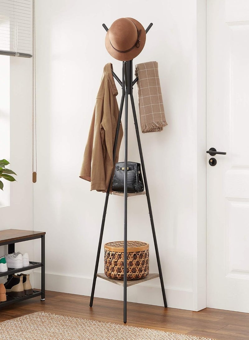 Generic Coat Rack Freestanding, Coat Hanger Stand, Hall Tree with 2 Shelves, for Clothes, Hat, Bag, Industrial Style, Rustic Brown and Black  - Image 1