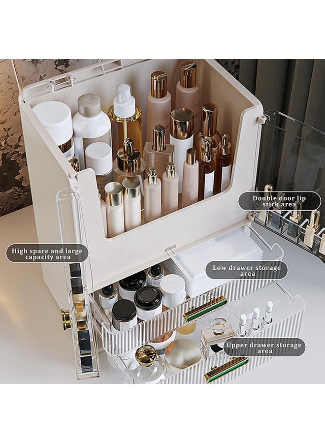 XiuWoo Makeup Organizer for Vanity Large Capacity Skincare Organizers Dustproof Makeup Storage Box Cosmetic Display Cases with 2 Drawers and Lids Cosmetic Organizer for Bathroom Countertop - Image 3