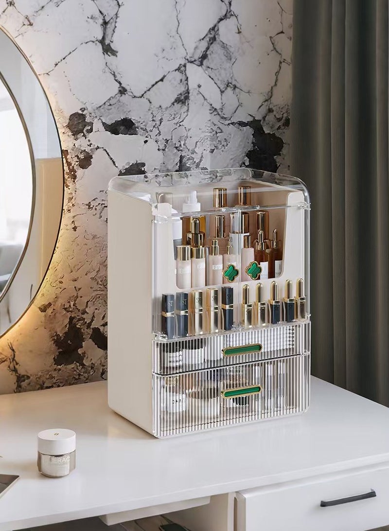 XiuWoo Makeup Organizer for Vanity Large Capacity Skincare Organizers Dustproof Makeup Storage Box Cosmetic Display Cases with 2 Drawers and Lids Cosmetic Organizer for Bathroom Countertop - Image 1