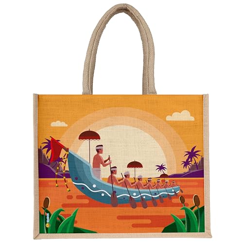 Sangra Unisex Multicolor Eco Reusable Jute Tote Bag For Daily Use Market Carry Milk/Grocery/Fruits/Vegetable Organizer Shopping/Tiffin Bag (Onam) - Image 1