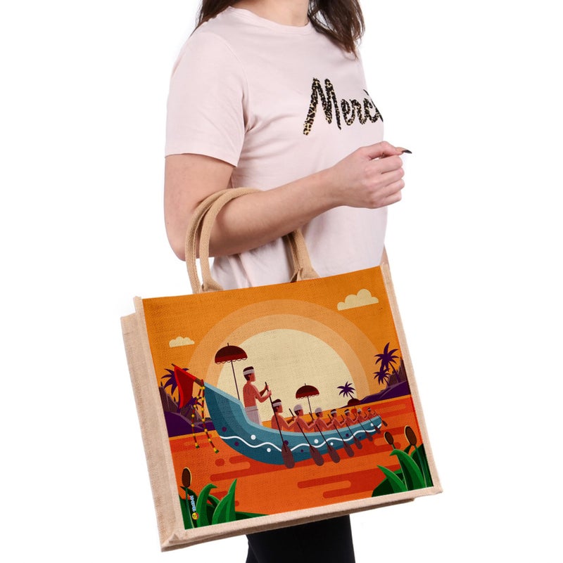 Sangra Unisex Multicolor Eco Reusable Jute Tote Bag For Daily Use Market Carry Milk/Grocery/Fruits/Vegetable Organizer Shopping/Tiffin Bag (Onam) - Image 4