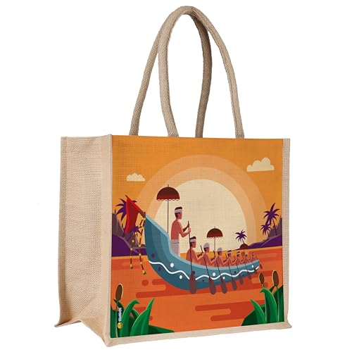 Sangra Unisex Multicolor Eco Reusable Jute Tote Bag For Daily Use Market Carry Milk/Grocery/Fruits/Vegetable Organizer Shopping/Tiffin Bag (Onam) - Image 2