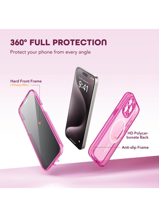 TIESZEN Magnetic for iPhone 15 Pro Max Case, Compatible with MagSafe, Built-in Privacy Screen Protector and Camera Protection, Anti Spy Full Body Dustproof Shockproof Hard Phone Case 6.7",Bright Pink - Image 3