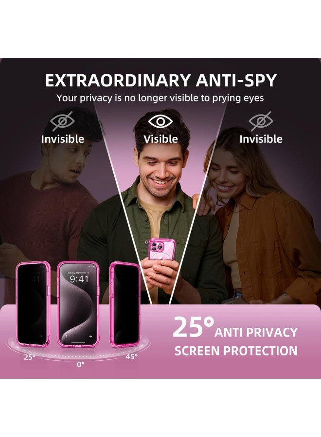 TIESZEN Magnetic for iPhone 15 Pro Max Case, Compatible with MagSafe, Built-in Privacy Screen Protector and Camera Protection, Anti Spy Full Body Dustproof Shockproof Hard Phone Case 6.7",Bright Pink - Image 2