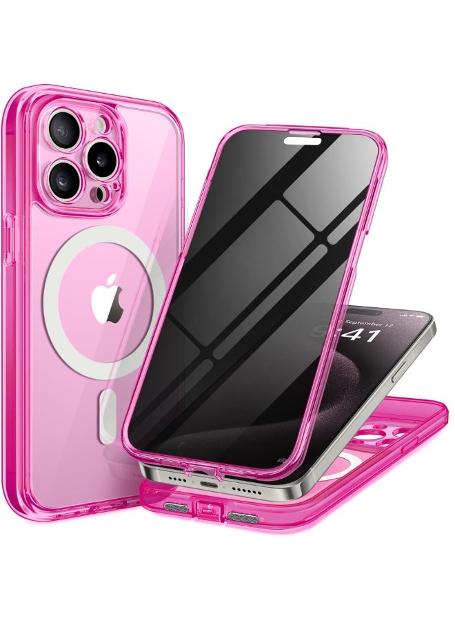 TIESZEN Magnetic for iPhone 15 Pro Max Case, Compatible with MagSafe, Built-in Privacy Screen Protector and Camera Protection, Anti Spy Full Body Dustproof Shockproof Hard Phone Case 6.7",Bright Pink - Image 1