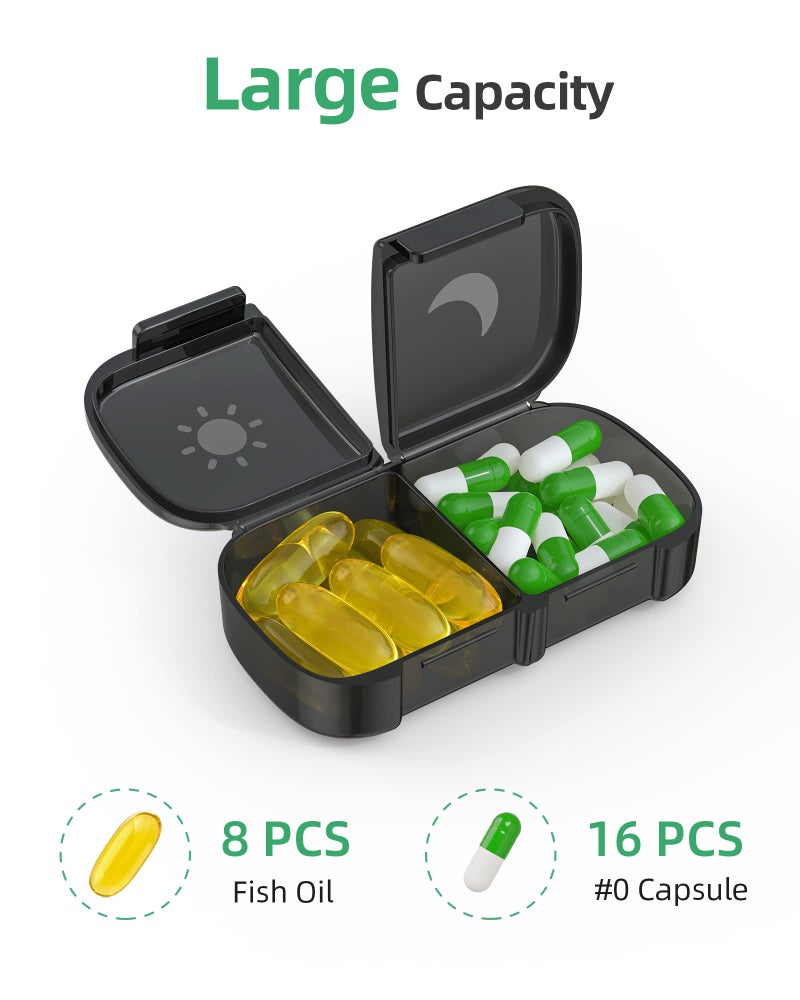 PULIV Extra Large Weekly Pill Organizer 2 Times a Day, One-Side Open Pill Box 7 Day for Easy Filling, Black Privacy Protection AM PM Pill Case for Vitamins, Medication, Supplements, Fish Oils Black - Image 3