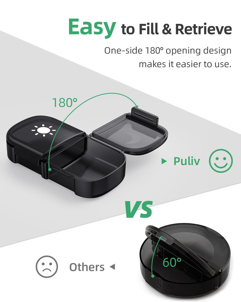 PULIV Extra Large Weekly Pill Organizer 2 Times a Day, One-Side Open Pill Box 7 Day for Easy Filling, Black Privacy Protection AM PM Pill Case for Vitamins, Medication, Supplements, Fish Oils Black - Image 2