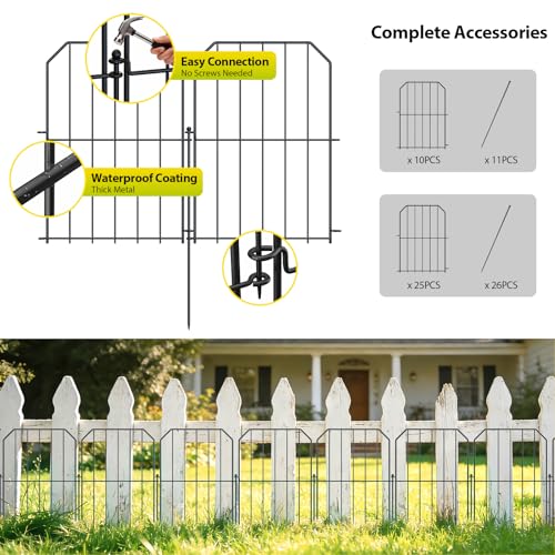 VANCASTLE Decorative Garden Fence, Toatal 10FT(L) x 24IN(H) Outdoor Metal No Dig Fence Animal Barrier, Rustproof No-Tool Assembly Landscape Edging for Yard, Lawn, Patio, Flower Bed-10 Panels Design A - Image 3