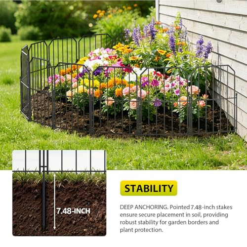 VANCASTLE Decorative Garden Fence, Toatal 10FT(L) x 24IN(H) Outdoor Metal No Dig Fence Animal Barrier, Rustproof No-Tool Assembly Landscape Edging for Yard, Lawn, Patio, Flower Bed-10 Panels Design A - Image 4