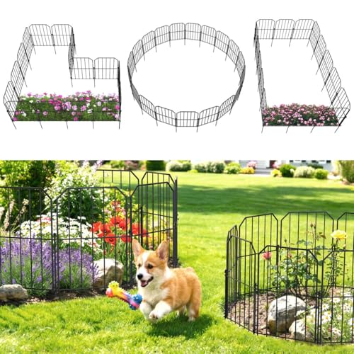 VANCASTLE Decorative Garden Fence, Toatal 10FT(L) x 24IN(H) Outdoor Metal No Dig Fence Animal Barrier, Rustproof No-Tool Assembly Landscape Edging for Yard, Lawn, Patio, Flower Bed-10 Panels Design A - Image 1