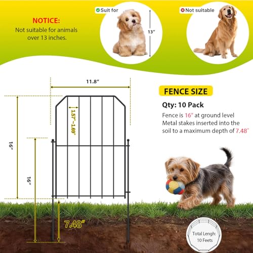 VANCASTLE Decorative Garden Fence, Toatal 10FT(L) x 24IN(H) Outdoor Metal No Dig Fence Animal Barrier, Rustproof No-Tool Assembly Landscape Edging for Yard, Lawn, Patio, Flower Bed-10 Panels Design A - Image 2