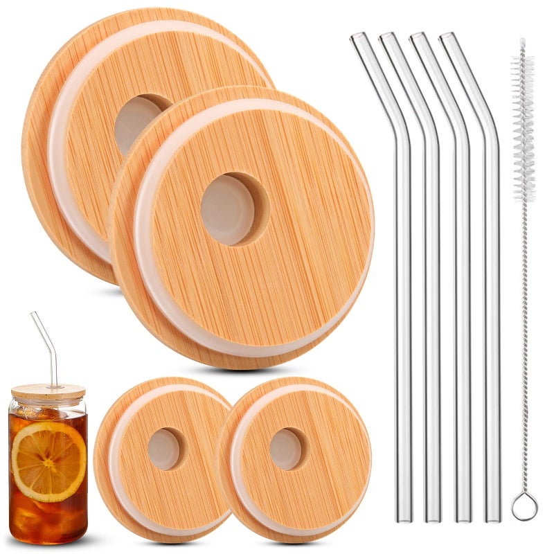 Cymuber Bamboo Lids For Glass CupsCymuber Reusable Wooden Lids for Glass CupsAirtight 276inch70mm Canning Lids For Regular Mouth 20 OZ 24 OZ Drinking jars16 OZ Beer GlassesSoda Can - Image 2