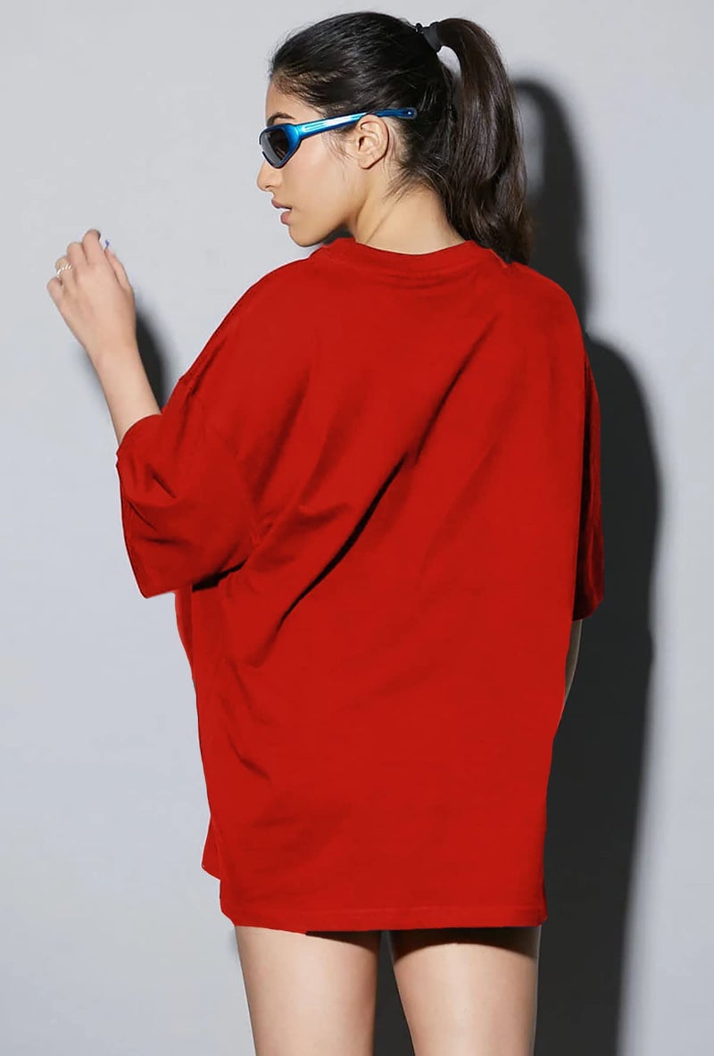 LEOTUDE Women's Oversized Round Neck T-Shirts (GRL_FS49_Gry_CRSH_P_1Red_S) - Image 4