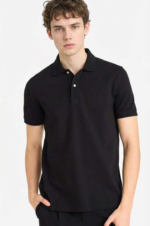 Black Man Buttoned Short Sleeves Cotton Polo T-shirt Casual
