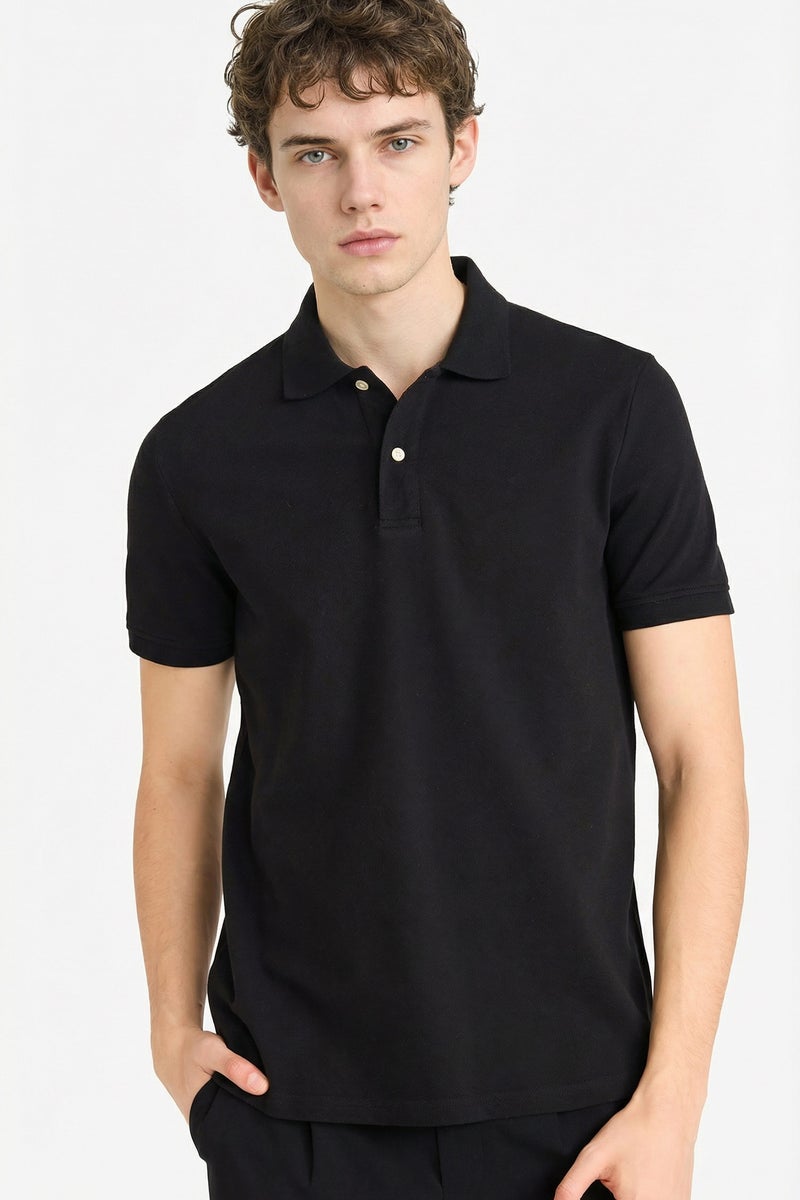 DeFacto Black Man Buttoned Short Sleeves Cotton Polo T-shirt Casual - Image 1
