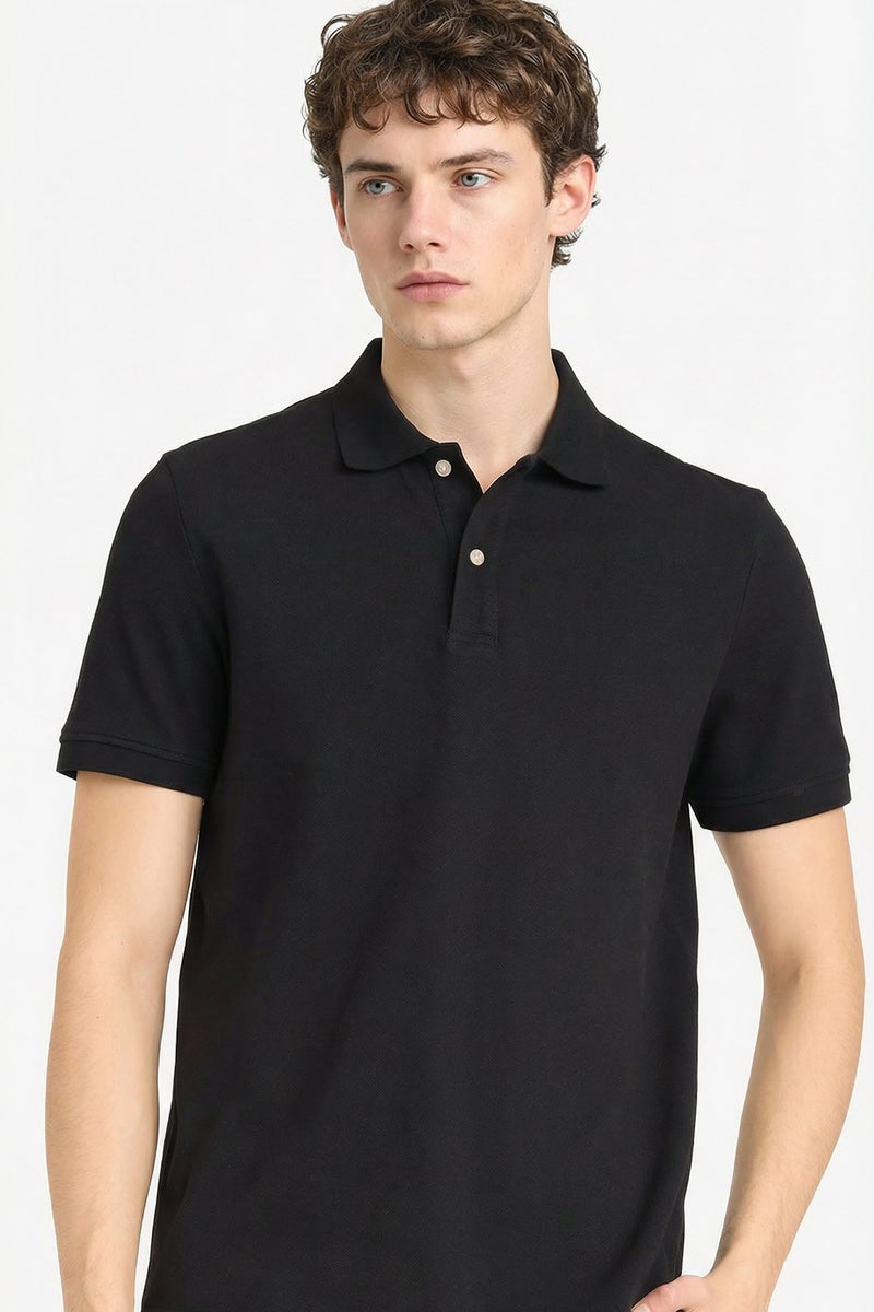 DeFacto Black Man Buttoned Short Sleeves Cotton Polo T-shirt Casual - Image 3
