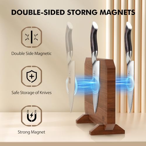 HOSHANHO Magnetic Knife Block Thickened Acacia Wood Kitchen Knife Holder Stand with Strong Magnets Multifunctional Double Side Knife Storage Organizer for Kitchen Counter - Image 3