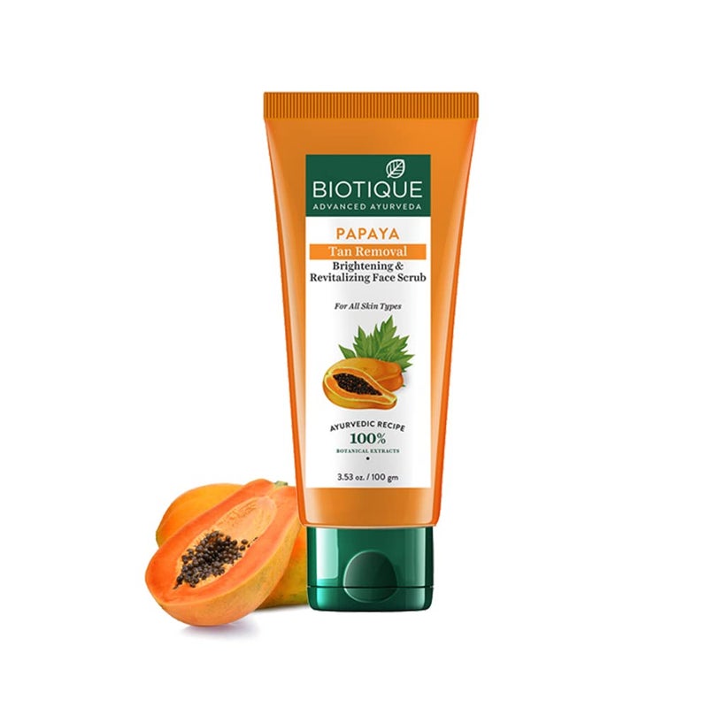 Biotique Papaya Tan Removal Brightening Revitalizing Face Scrub Gentle Exfoliation Smooth and Clear Complexation 100 Botanical Extracts Suitable for All Skin Types 100g Pack of 2 - Image 2