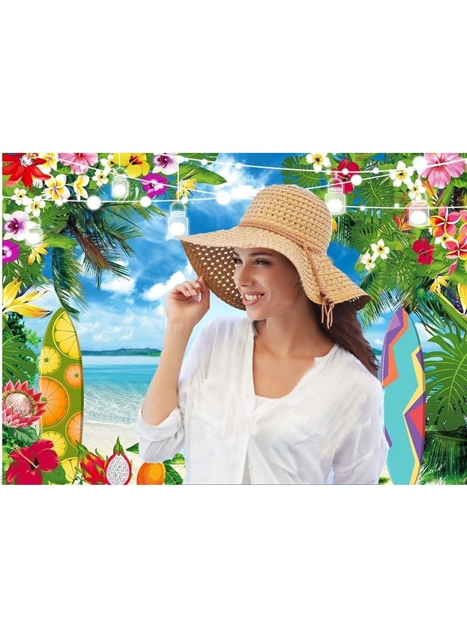 8x6ft Summer Hawaiian Beach Photography Backdrop Tropical Flower Palm Leaves Background for Luau Aloha Party Decoration Banner D848