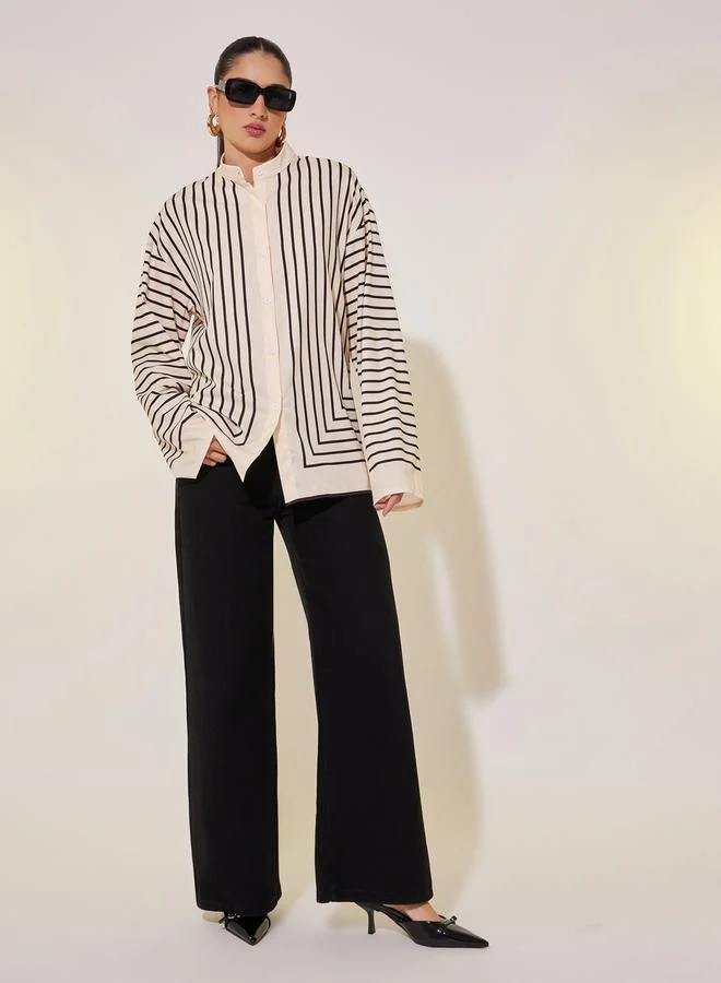 تايك تو قميص مخطط بأكمام طويلة وقصة عادية