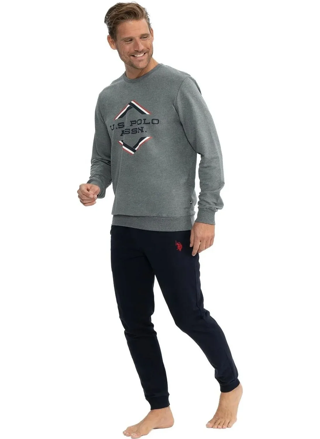 U.S. Polo Assn. 18818 Men's Long Sleeve Round Neck Elastic Leg Comfortable Home Wear-Anthracite Melange