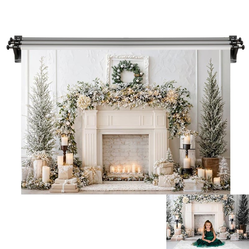 Kate 10x10ft3x3m Christmas Backdrop for Photography White Fireplace Wall Xmas Tree Photoshoot Background Photo Video Studio Props