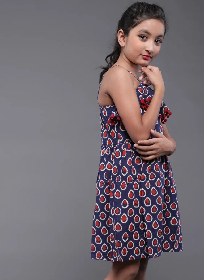 AKS Geometric Printed A-Line Dress for Girls