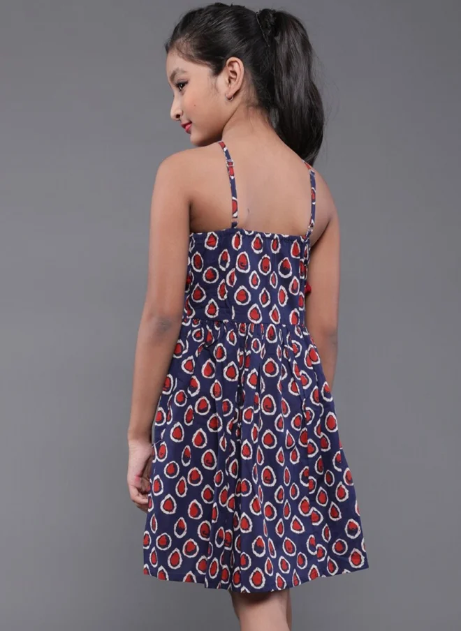 AKS Geometric Printed A-Line Dress for Girls