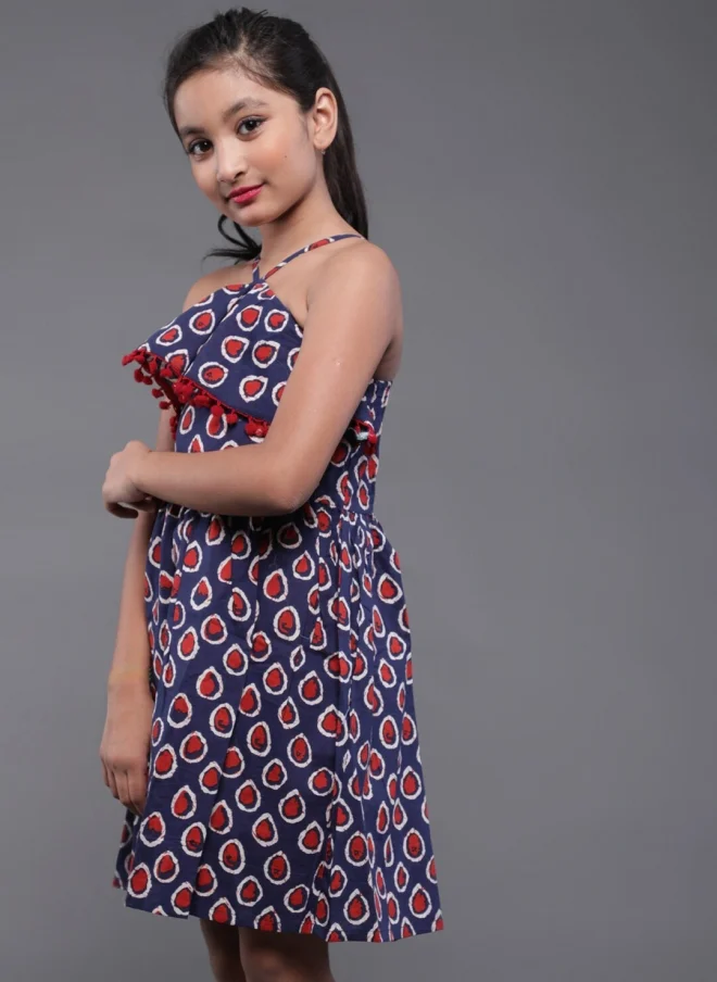 AKS Geometric Printed A-Line Dress for Girls