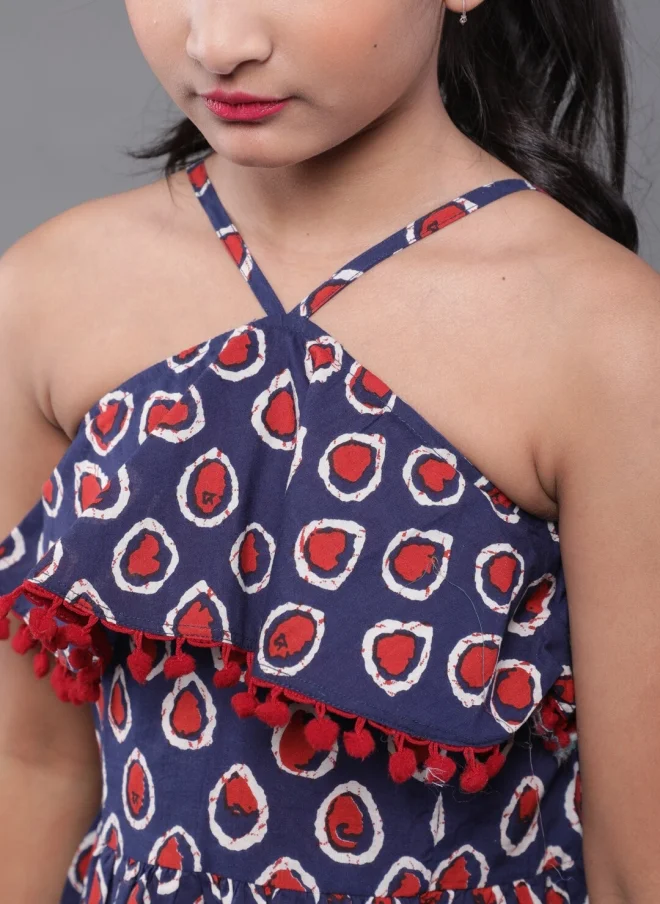 AKS Geometric Printed A-Line Dress for Girls